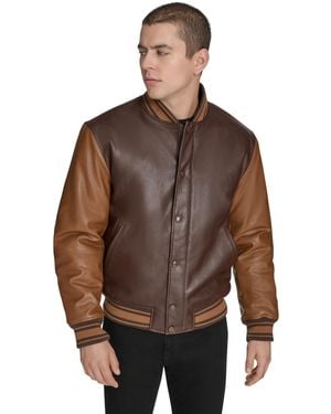 Champion Faux Leather Varsity Jacket - Brown