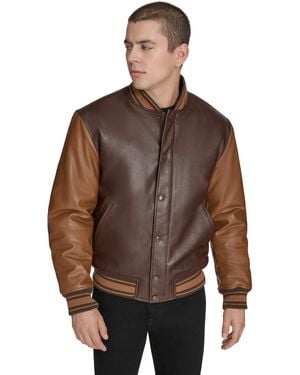 Champion Faux Leather Varsity Jacket - Brown