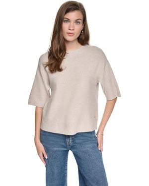 DKNY Rugby Short-sleeve Crewneck Boxy Sweater - Gray