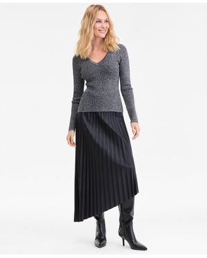 INC International Concepts Metallic-knit V-neck Sweater - Blue