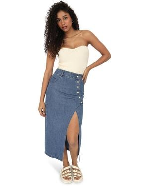 Belle & Bloom Can't Forget You Denim Midi Skirt - Blue