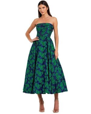 Mac Duggal Brocade Strapless A Line Midi Dress - Green