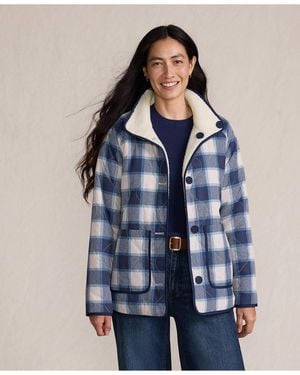 Lands' End High Pile Fleece Reversible Mixed Media Long Jacket - Blue