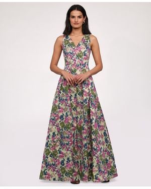 JS Collections Floral Jacquard V-neck Dress - White