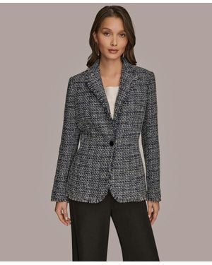 Donna Karan Fringe Button Closure Jacket - Gray