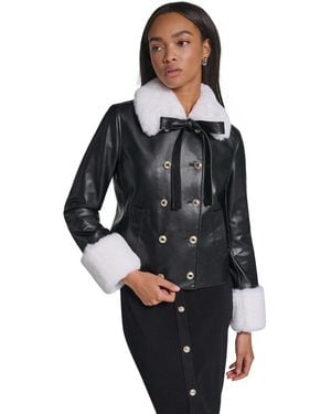 KARL LAGERFELD Faux Fur Collar Double-breasted Jacket - Black
