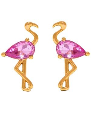 Girls Crew Crystal Flamingo Stud Earrings - Pink