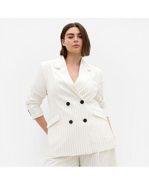 City Chic Pinstripe Double Breasted Blazer - White