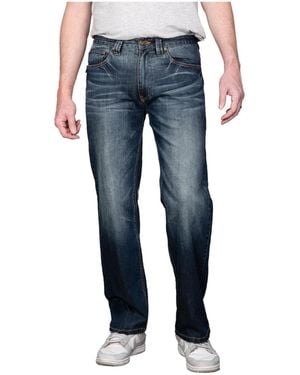Level 7 Relaxed Bootcut Basic 5-pocket Distressed Denim Jeans - Blue