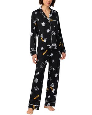 DKNY Long-sleeve Button-front Pajama Top And Pants Set - Black
