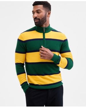 Club Room Finley Stripe Cotton Pique Half-zip Sweater - Yellow