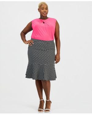 Kasper Plus Size Polka Dot Jacquard Flounce Skirt - Pink