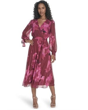 Calvin Klein Plus Size Tie Sleeve Midi Dress - Red