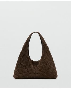 Mango Braided Leather Shoulder Bag - Brown