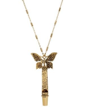 2028 Tone Whistle Butterfly Pendant Necklace - Black