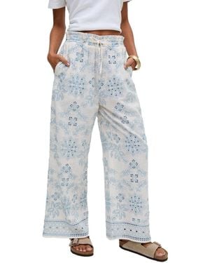 Raffya Cherice Wide Leg All Over Embroidered Trouser - Blue