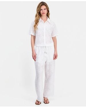 And Now This Petite Cotton Embroidered Eyelet Wide-leg Pants - White