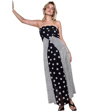 Warehouse Printed Bandeau Seam Detail Midi Dress - White