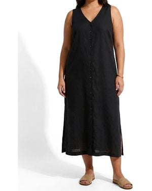 UNIVERSAL STANDARD Plus Size Islet Button-down Linen Maxi Dress - Black