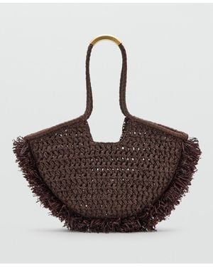 Mango Natural-fiber Shoulder Bag - Brown