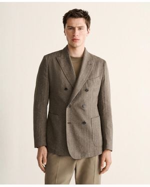 Mango Slim-fit Double-breasted Linen-blend Blazer - Brown