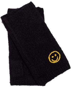 Echo Embroidered Fingerless Gloves - Black
