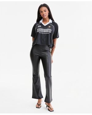 BarIII High-rise Faux Leather Flare-leg Ankle Pants - Blue