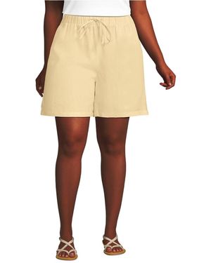 Lands' End Plus Size Linen High Rise Pull On 7" Shorts - Yellow