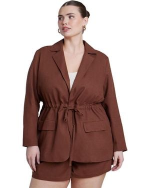 Eloquii Drawstring Waist Linen Blazer - Brown