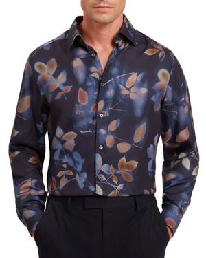 Ted Baker Kalmill Regular Fit Leaf Shadow Print Long Sleeve Shirt - Blue