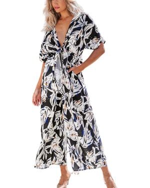 CUPSHE Floral Print V-neck Wide Leg Jumpsuit - White