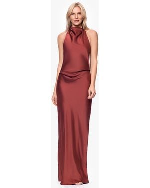 Betsy & Adam Cowl Neck Halter Gown - Red