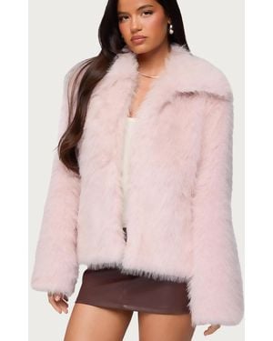 Edikted Noelle Oversized Faux Fur Jacket - Pink