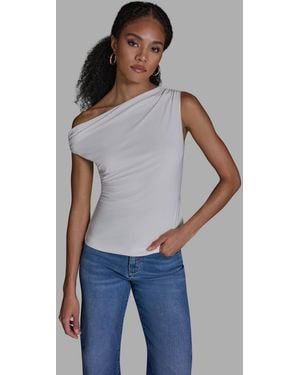 BCBGMAXAZRIA Sleeveless Ruched Boat Neck Top - Blue