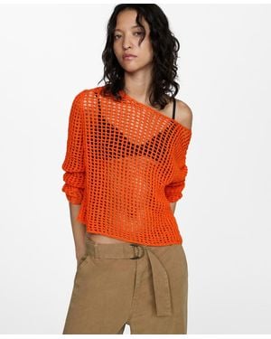 Mango Openwork Knit Sweater - Orange