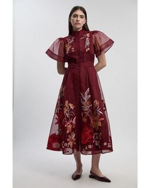 Karen Millen Embroidered Short Sleeve Midi Dress