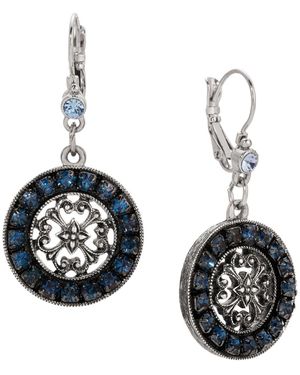 2028 Crystal Round Filigree Drop Earrings - Black