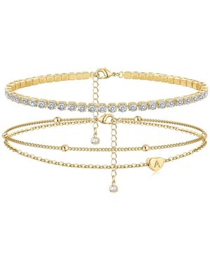 Gnuadz Initial Anklet Heart Cz Bead Layered - Metallic