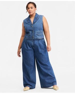 On 34th Trendy Plus Size High-rise Pleated Wide-leg Jeans - Blue