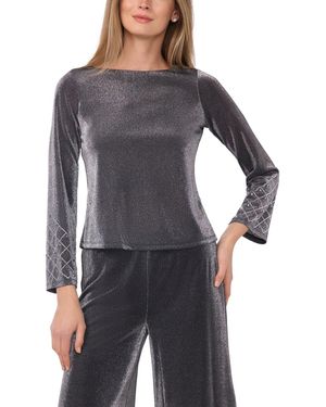 Msk Petite Long-sleeve Rhinestone Top - Gray