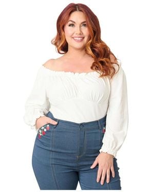 Unique Vintage Plus Size Peasant Sleeve Blouse - White