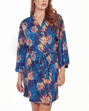 iCollection Floral Microfiber Robe - Blue
