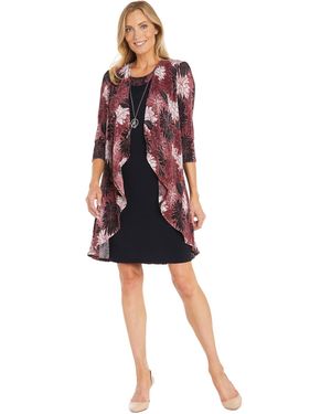 R & M Richards Petite Necklace-sheath Dress & Chiffon Jacket Set - Red