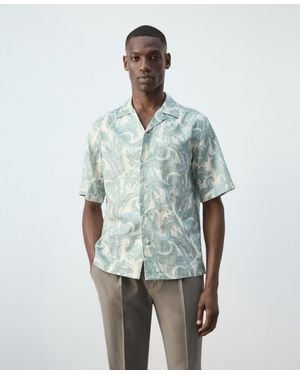 Mango Bowling Collar Printed Cotton Shirt - Green