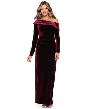 Xscape Off-the-shoulder Long-sleeve Velvet Gown - Red