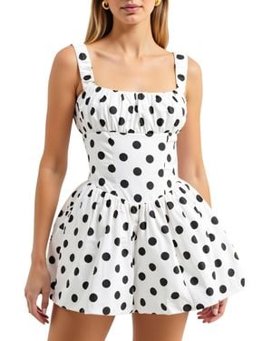 Modenaire Polka Dot Corset Bodice Flared Mini Dress - White
