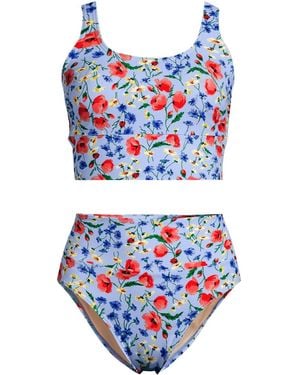 Lands' End Tugless Midkini Top And High Waisted Bottom Swimsuit Set - Red