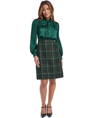 Eliza J Balloon Sleeve Twofer A-line Bow-neck Dress - Green