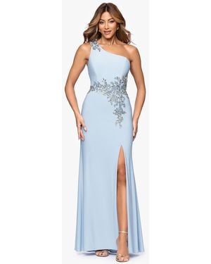 Xscape Petite One-shoulder Applique Ball Gown - Blue