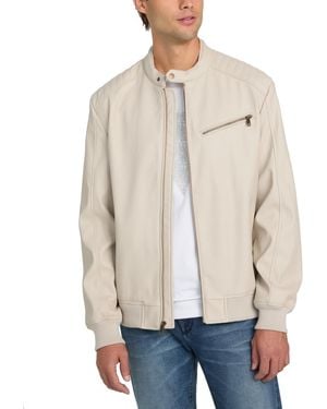 Guess Stretch Faux Leather Snap Collar Moto Jacket - Natural